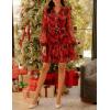 imageZESICA Womens Floral Long Sleeve Mini Dress Spring Button Chiffon A Line Swing Short Wedding Guest Holiday Party DressesRed