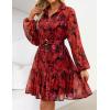 imageZESICA Womens Floral Long Sleeve Mini Dress Spring Button Chiffon A Line Swing Short Wedding Guest Holiday Party DressesRed