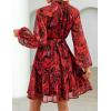 imageZESICA Womens Floral Long Sleeve Mini Dress Spring Button Chiffon A Line Swing Short Wedding Guest Holiday Party DressesRed