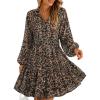 imageZESICA Womens Floral Long Sleeve Mini Dress Spring Button Chiffon A Line Swing Short Wedding Guest Holiday Party DressesLeopard