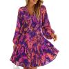imageZESICA Womens Floral Long Sleeve Mini Dress Spring Button Chiffon A Line Swing Short Wedding Guest Holiday Party DressesPurple