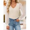 imageZESICA Womens Mesh Puff Long Sleeve Shirts 2025 Fall Trendy Sexy V Neck Ribbed Knit Going Out Tops Dressy Casual Work BlouseApricot