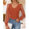 imageZESICA Womens Mesh Puff Long Sleeve Shirts 2025 Fall Trendy Sexy V Neck Ribbed Knit Going Out Tops Dressy Casual Work BlouseBurnt Orange