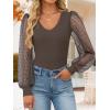 imageZESICA Womens Mesh Puff Long Sleeve Shirts 2025 Fall Trendy Sexy V Neck Ribbed Knit Going Out Tops Dressy Casual Work BlouseCoffee