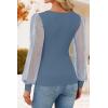 imageZESICA Womens Mesh Puff Long Sleeve Shirts 2025 Fall Trendy Sexy V Neck Ribbed Knit Going Out Tops Dressy Casual Work BlouseDusty Blue