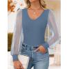 imageZESICA Womens Mesh Puff Long Sleeve Shirts 2025 Fall Trendy Sexy V Neck Ribbed Knit Going Out Tops Dressy Casual Work BlouseDusty Blue