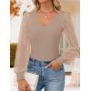 imageZESICA Womens Mesh Puff Long Sleeve Shirts 2025 Fall Trendy Sexy V Neck Ribbed Knit Going Out Tops Dressy Casual Work BlouseKhaki