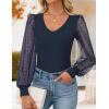 imageZESICA Womens Mesh Puff Long Sleeve Shirts 2025 Fall Trendy Sexy V Neck Ribbed Knit Going Out Tops Dressy Casual Work BlouseNavy Blue