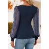 imageZESICA Womens Mesh Puff Long Sleeve Shirts 2025 Fall Trendy Sexy V Neck Ribbed Knit Going Out Tops Dressy Casual Work BlouseNavy Blue