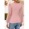 imageZESICA Womens Mesh Puff Long Sleeve Shirts 2025 Fall Trendy Sexy V Neck Ribbed Knit Going Out Tops Dressy Casual Work BlousePink