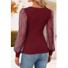 imageZESICA Womens Mesh Puff Long Sleeve Shirts 2025 Fall Trendy Sexy V Neck Ribbed Knit Going Out Tops Dressy Casual Work BlouseWine Red