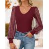 imageZESICA Womens Mesh Puff Long Sleeve Shirts 2025 Fall Trendy Sexy V Neck Ribbed Knit Going Out Tops Dressy Casual Work BlouseWine Red