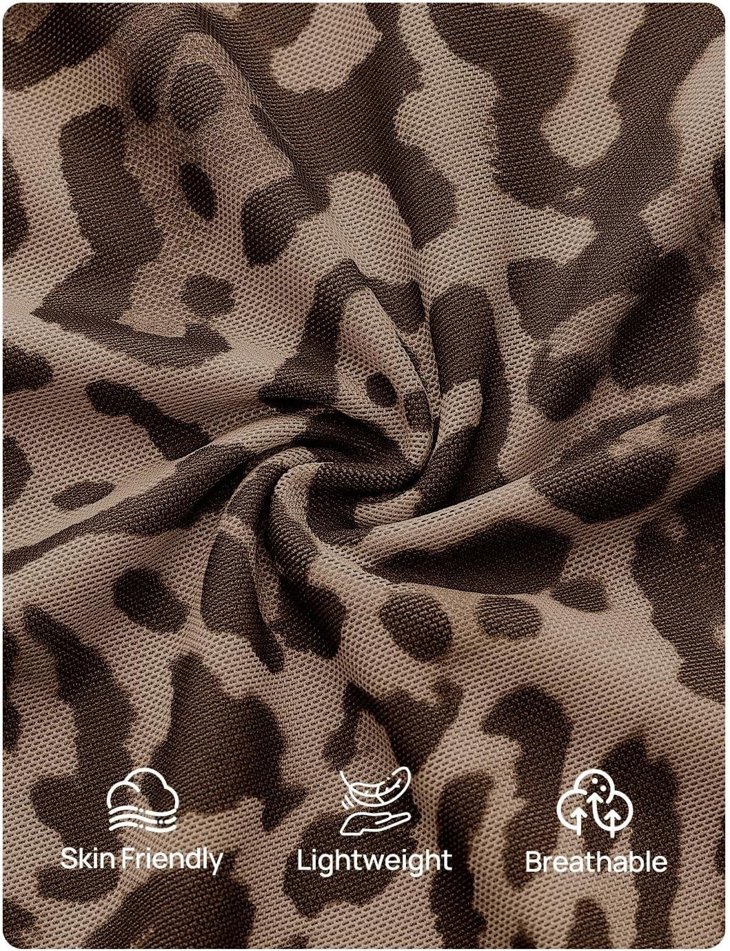 imageZESICA Floral Long Sleeve Tops for Women Spring Mesh Mock Neck Ruched Fitted Shirts Going Out Blouses Trendy ClothesLeopard Brown