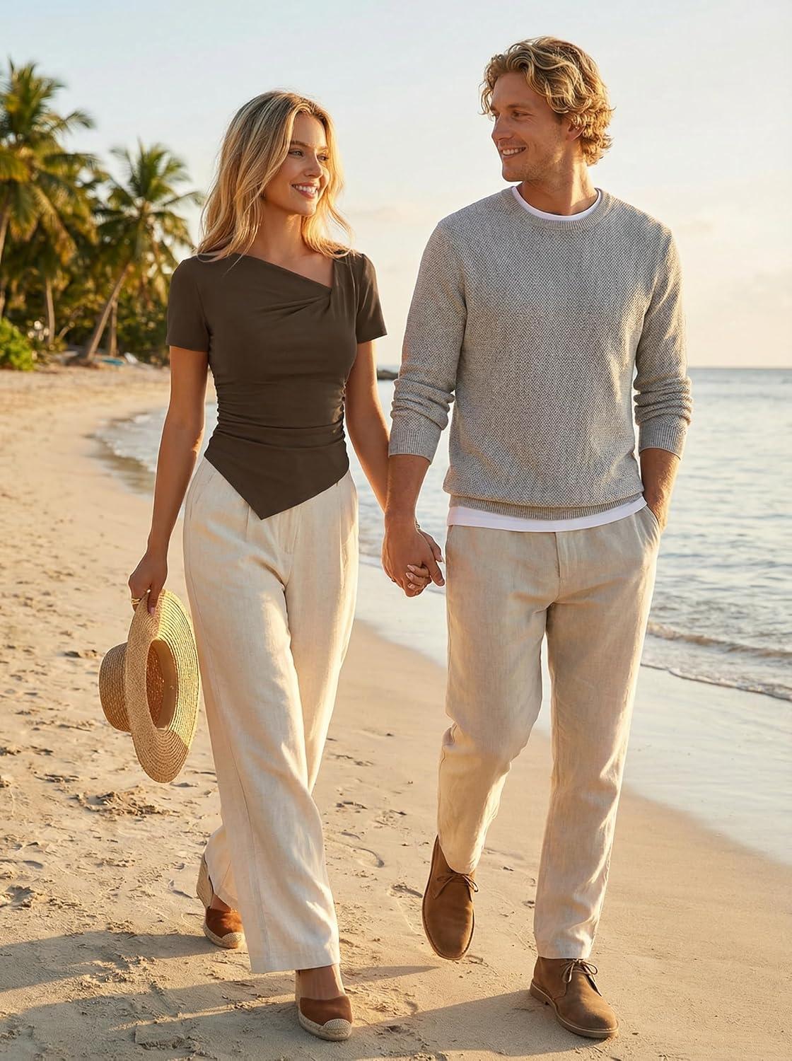 imageZESICA Ribbed Short Sleeve Shirts for Women 2026 Summer Fashion Going Out Tops Asymmetrical Ruched Outfits Y2K ClothesBrown