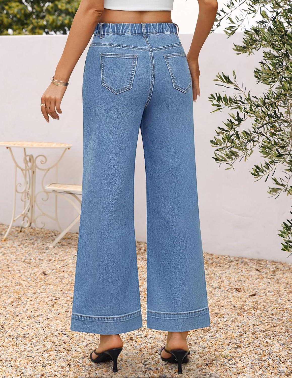 imageZESICA Wide Leg Jeans for Women Trendy High Waisted Strechy Loose Straight Denim Pants with PocketsSkyblue