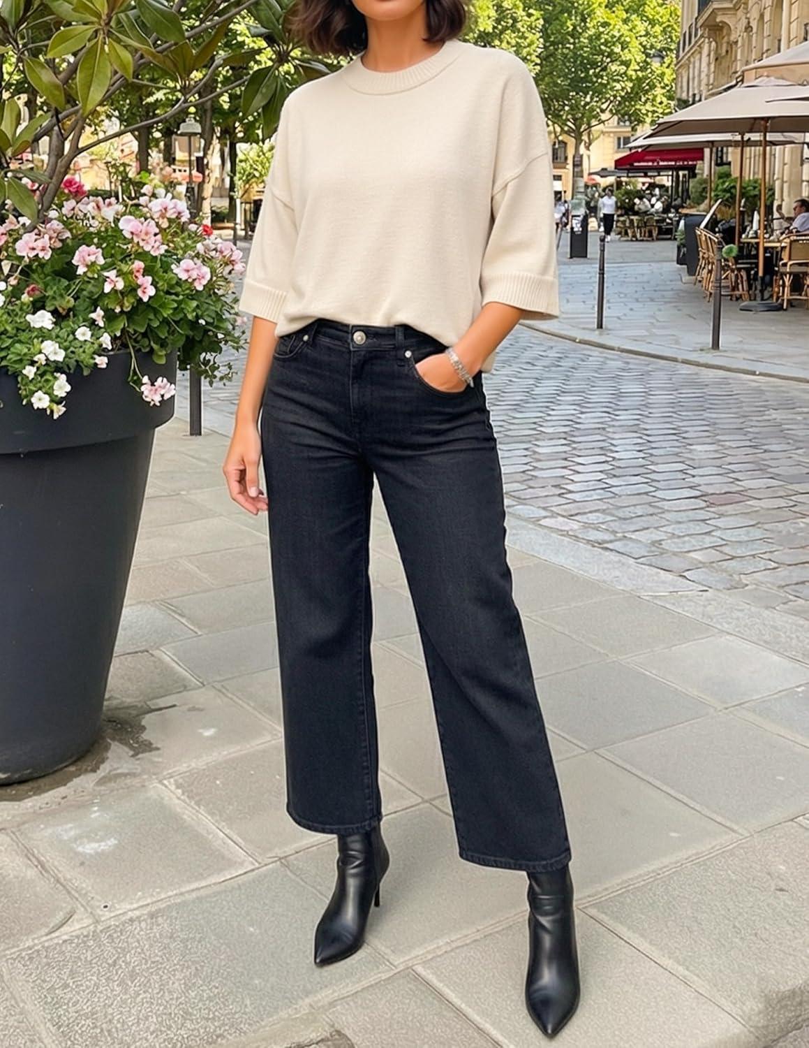 imageZESICA Womens Casual Short Sleeve Sweaters 2026 Summer Oversized Crewneck Soft Knit Cropped Tops Trendy OutfitsBeige