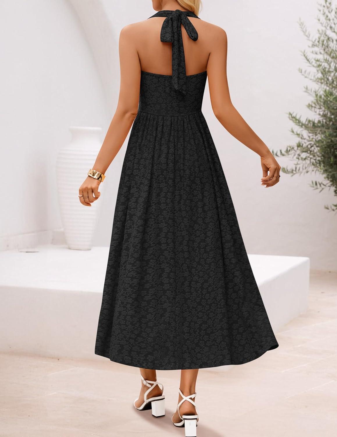 imageZESICA Womens Floral Halter Midi Dress 2026 Casual Elegant Sleeveless Flowy A Line Wedding Guest Cocktail DressesBlack