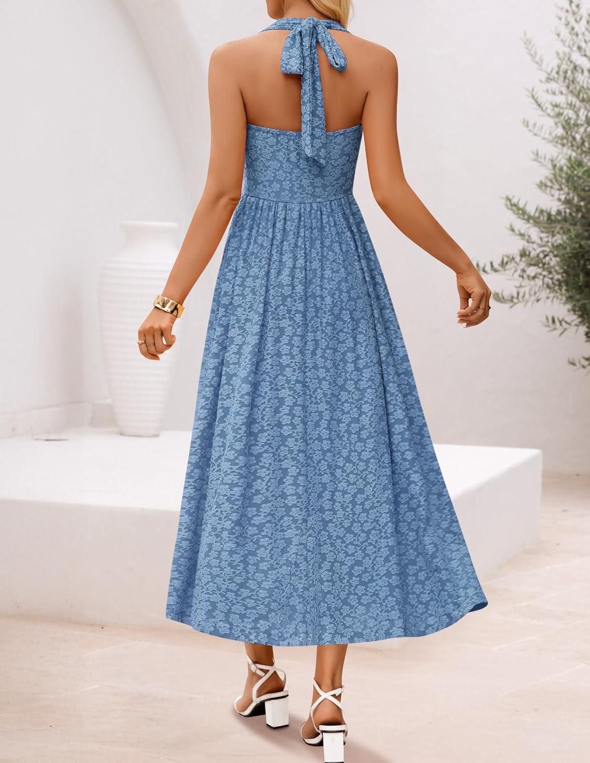 imageZESICA Womens Floral Halter Midi Dress 2026 Casual Elegant Sleeveless Flowy A Line Wedding Guest Cocktail DressesDustyblue