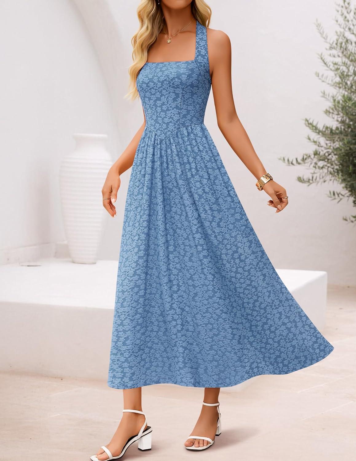 imageZESICA Womens Floral Halter Midi Dress 2026 Casual Elegant Sleeveless Flowy A Line Wedding Guest Cocktail DressesDustyblue