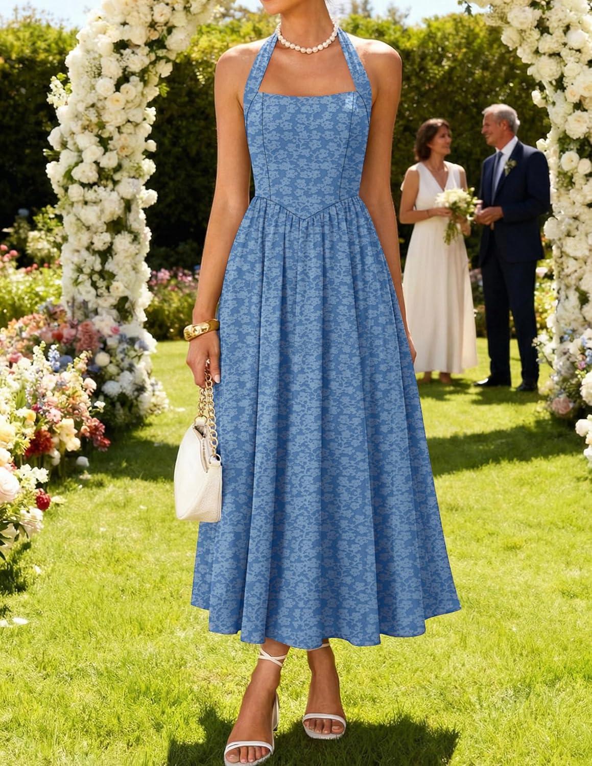 imageZESICA Womens Floral Halter Midi Dress 2026 Casual Elegant Sleeveless Flowy A Line Wedding Guest Cocktail DressesDustyblue