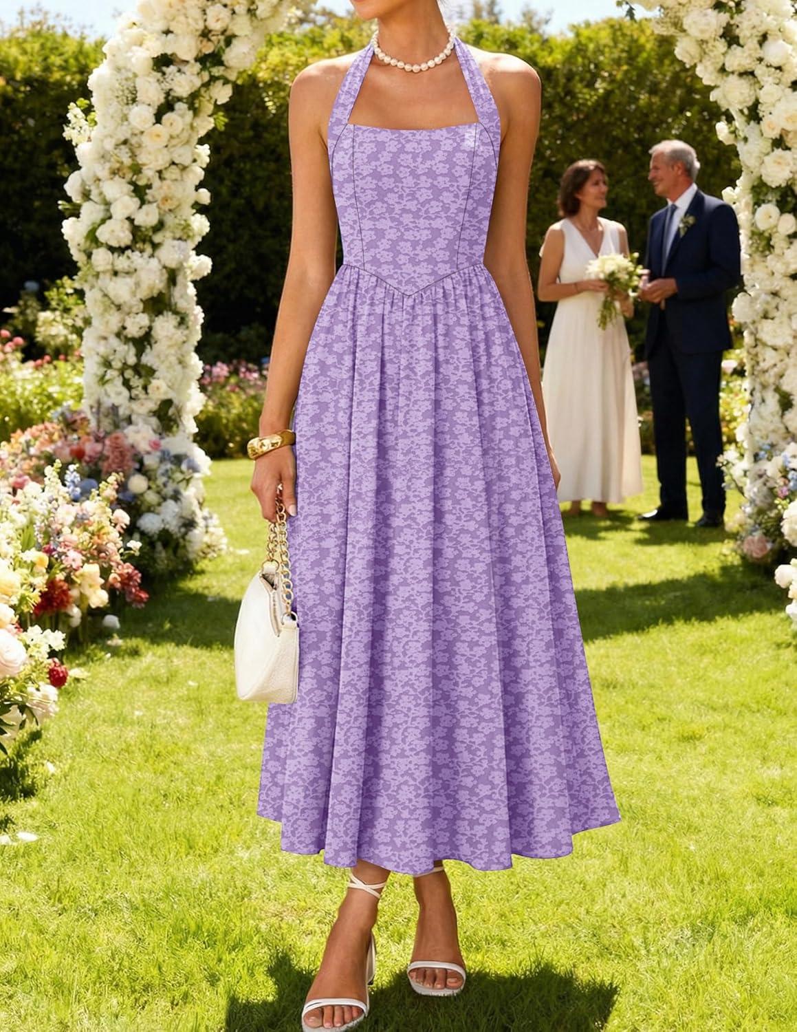 imageZESICA Womens Floral Halter Midi Dress 2026 Casual Elegant Sleeveless Flowy A Line Wedding Guest Cocktail DressesPurple