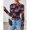 imageZESICA Floral Long Sleeve Tops for Women Spring Mesh Mock Neck Ruched Fitted Shirts Going Out Blouses Trendy ClothesBlack
