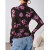 imageZESICA Floral Long Sleeve Tops for Women Spring Mesh Mock Neck Ruched Fitted Shirts Going Out Blouses Trendy ClothesBlack