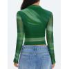 imageZESICA Floral Long Sleeve Tops for Women Spring Mesh Mock Neck Ruched Fitted Shirts Going Out Blouses Trendy ClothesDark Green