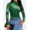 imageZESICA Floral Long Sleeve Tops for Women Spring Mesh Mock Neck Ruched Fitted Shirts Going Out Blouses Trendy ClothesDark Green