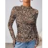 imageZESICA Floral Long Sleeve Tops for Women Spring Mesh Mock Neck Ruched Fitted Shirts Going Out Blouses Trendy ClothesLeopard Brown
