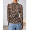 imageZESICA Floral Long Sleeve Tops for Women Spring Mesh Mock Neck Ruched Fitted Shirts Going Out Blouses Trendy ClothesLeopard Brown