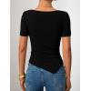 imageZESICA Ribbed Short Sleeve Shirts for Women 2026 Summer Fashion Going Out Tops Asymmetrical Ruched Outfits Y2K ClothesBlack