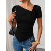 imageZESICA Ribbed Short Sleeve Shirts for Women 2026 Summer Fashion Going Out Tops Asymmetrical Ruched Outfits Y2K ClothesBlack