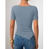 imageZESICA Ribbed Short Sleeve Shirts for Women 2026 Summer Fashion Going Out Tops Asymmetrical Ruched Outfits Y2K ClothesBlue