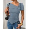 imageZESICA Ribbed Short Sleeve Shirts for Women 2026 Summer Fashion Going Out Tops Asymmetrical Ruched Outfits Y2K ClothesBlue