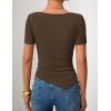 imageZESICA Ribbed Short Sleeve Shirts for Women 2026 Summer Fashion Going Out Tops Asymmetrical Ruched Outfits Y2K ClothesBrown