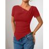 imageZESICA Ribbed Short Sleeve Shirts for Women 2026 Summer Fashion Going Out Tops Asymmetrical Ruched Outfits Y2K ClothesRed