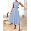 imageZESICA Women Summer Sleeveless Midi Dresses 2026 Elegant Boat Neck A Line Tie Waist Spring Cocktail Party DressBlue