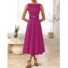 imageZESICA Women Summer Sleeveless Midi Dresses 2026 Elegant Boat Neck A Line Tie Waist Spring Cocktail Party DressFuchsia