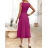 imageZESICA Women Summer Sleeveless Midi Dresses 2026 Elegant Boat Neck A Line Tie Waist Spring Cocktail Party DressFuchsia