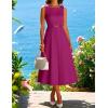 imageZESICA Women Summer Sleeveless Midi Dresses 2026 Elegant Boat Neck A Line Tie Waist Spring Cocktail Party DressFuchsia