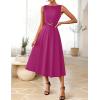 imageZESICA Women Summer Sleeveless Midi Dresses 2026 Elegant Boat Neck A Line Tie Waist Spring Cocktail Party DressFuchsia