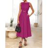 imageZESICA Women Summer Sleeveless Midi Dresses 2026 Elegant Boat Neck A Line Tie Waist Spring Cocktail Party DressFuchsia
