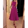 imageZESICA Women Summer Sleeveless Midi Dresses 2026 Elegant Boat Neck A Line Tie Waist Spring Cocktail Party DressFuchsia