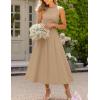 imageZESICA Women Summer Sleeveless Midi Dresses 2026 Elegant Boat Neck A Line Tie Waist Spring Cocktail Party DressKhaki