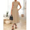 imageZESICA Women Summer Sleeveless Midi Dresses 2026 Elegant Boat Neck A Line Tie Waist Spring Cocktail Party DressKhaki