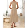 imageZESICA Women Summer Sleeveless Midi Dresses 2026 Elegant Boat Neck A Line Tie Waist Spring Cocktail Party DressKhaki
