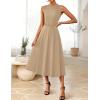 imageZESICA Women Summer Sleeveless Midi Dresses 2026 Elegant Boat Neck A Line Tie Waist Spring Cocktail Party DressKhaki