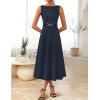 imageZESICA Women Summer Sleeveless Midi Dresses 2026 Elegant Boat Neck A Line Tie Waist Spring Cocktail Party DressNavy