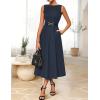 imageZESICA Women Summer Sleeveless Midi Dresses 2026 Elegant Boat Neck A Line Tie Waist Spring Cocktail Party DressNavy